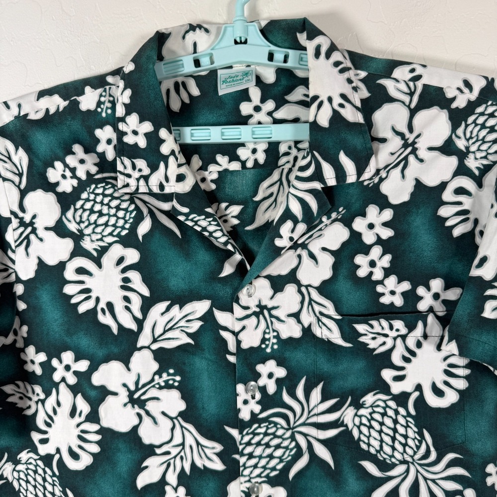 Vintage Jade Fashions Shirt Mens 2XL Green Hawaiian Camp Hibiscus Floral Beach